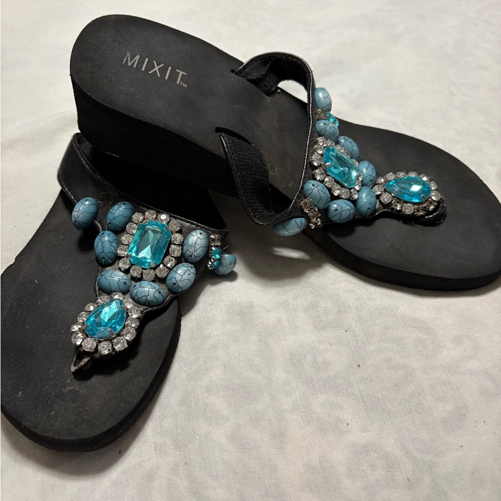 MIXIT Black and Blue Embellished Women's Sandals - Picture 3 of 5